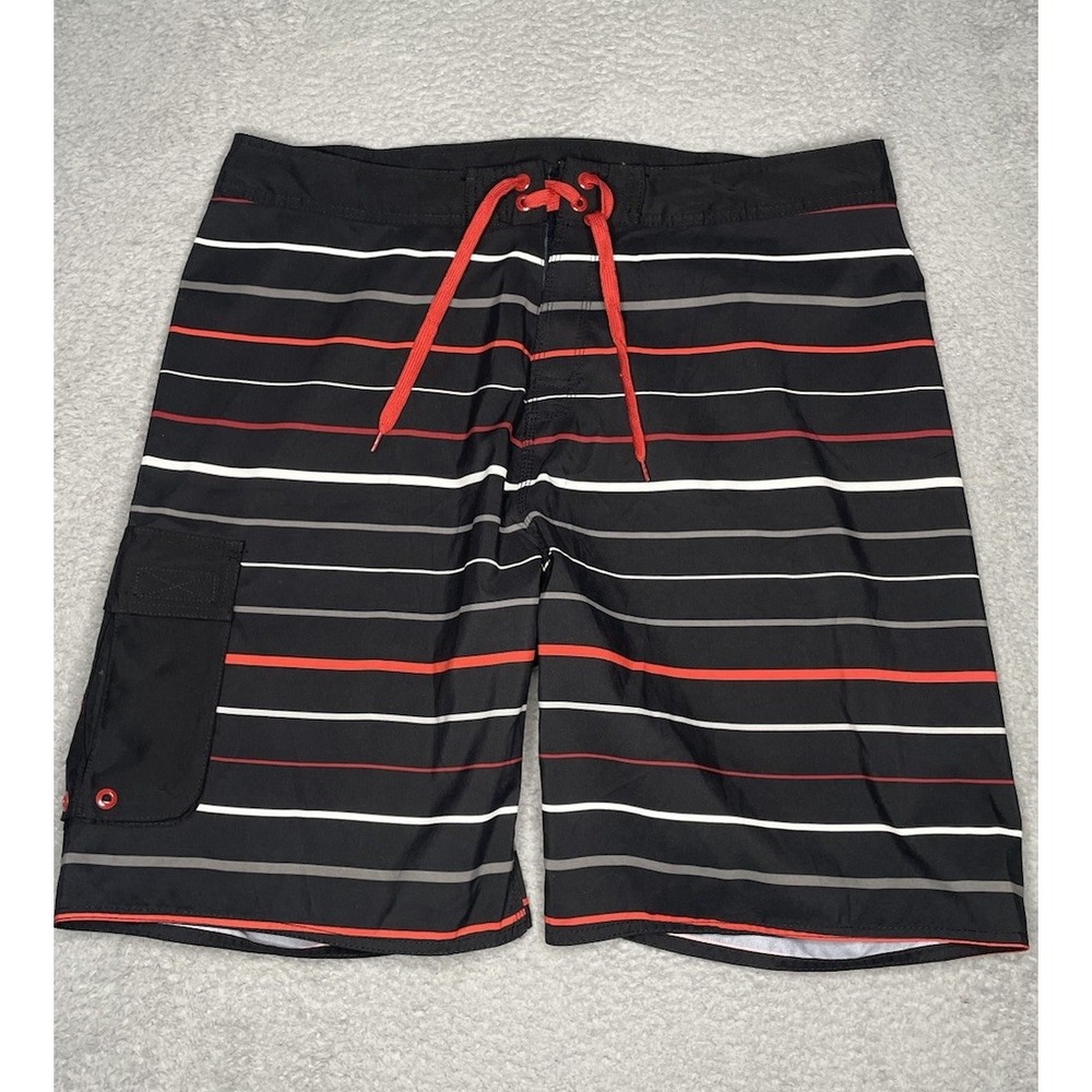 RocaWear Board Short Mens Size‎ 42 Black With Stripes And Pockets Swim Trunks